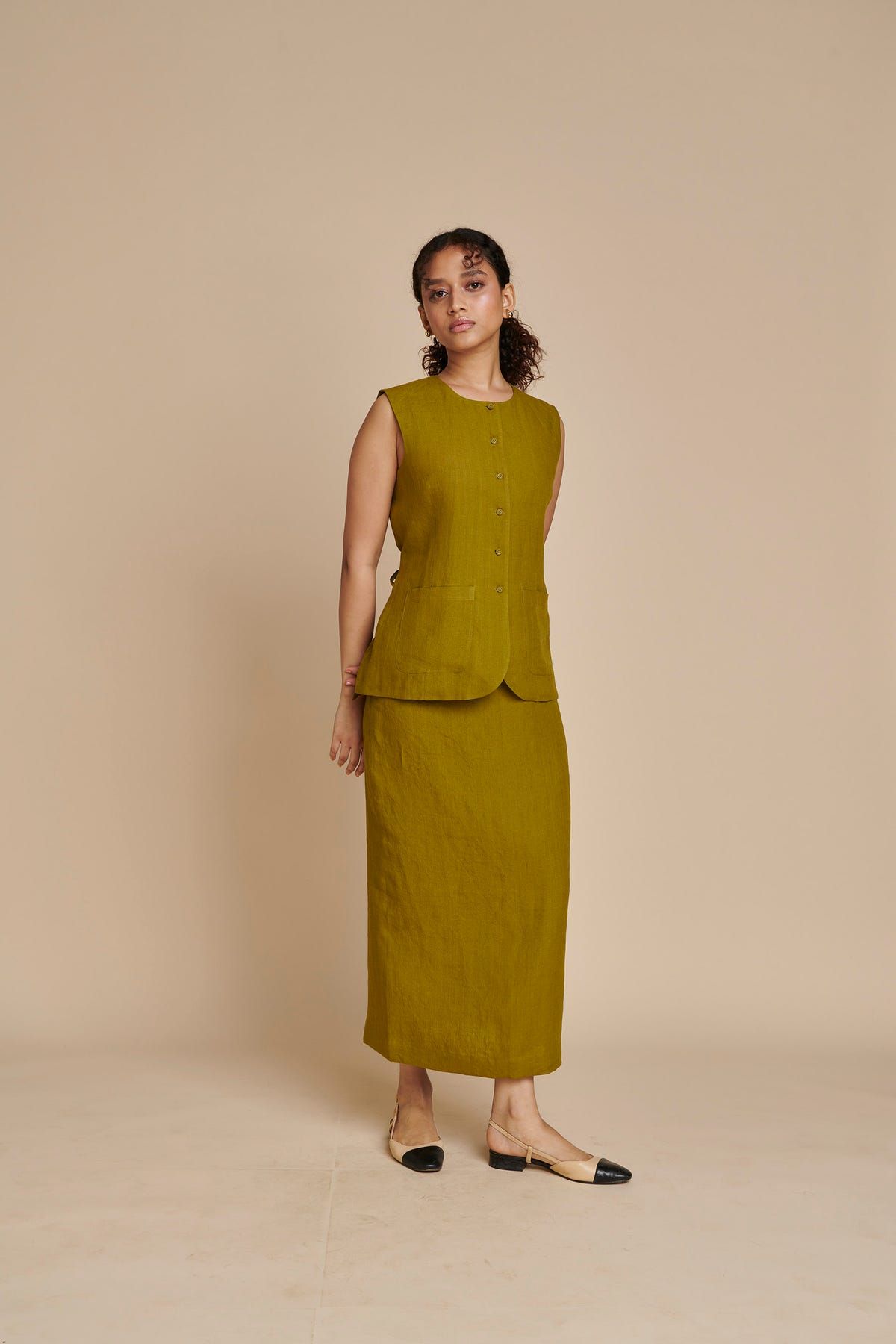 Mehendi Linen Vest & Column Skirt Set - image 3