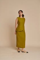 Mehendi Linen Vest & Column Skirt Set view 3