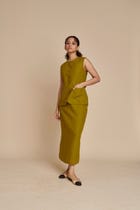 Mehendi Linen Vest & Column Skirt Set view 4