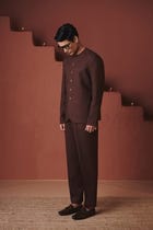 Coffee Co-Linen Men's Round Neck Jacket view 5