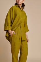 Mehendi Linen Oversized Flared Shirt Set - Sale view 7