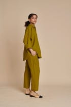 Mehendi Linen Oversized Flared Shirt Set - Sale view 8