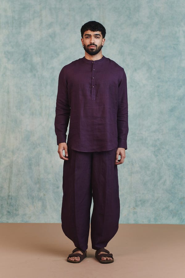 Saphed — Plum Linen Men's Barrel Pants