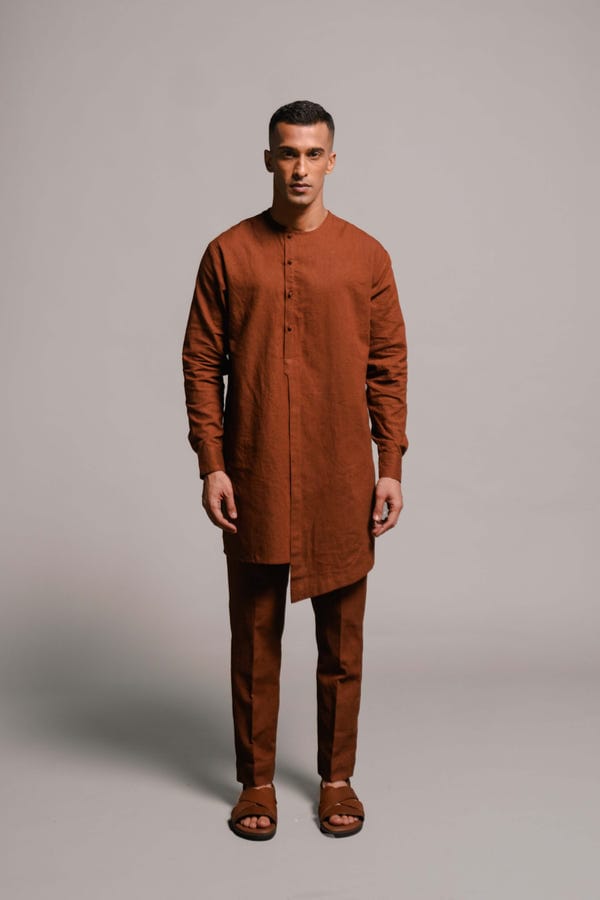 Saphed — Cinnamon Co-Linen Men's Pleated Pyjama Pants - Sale