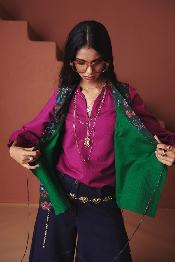 Saphed — Paan Chintz Co-Linen Wrap Waistcoat