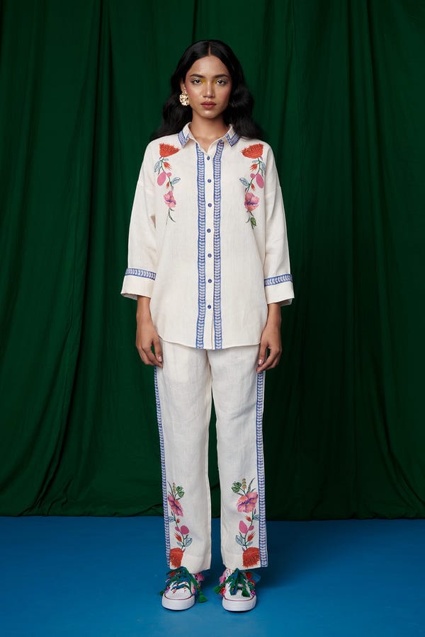 Saphed — Foliage Co-Linen Oversized Flared Shirt