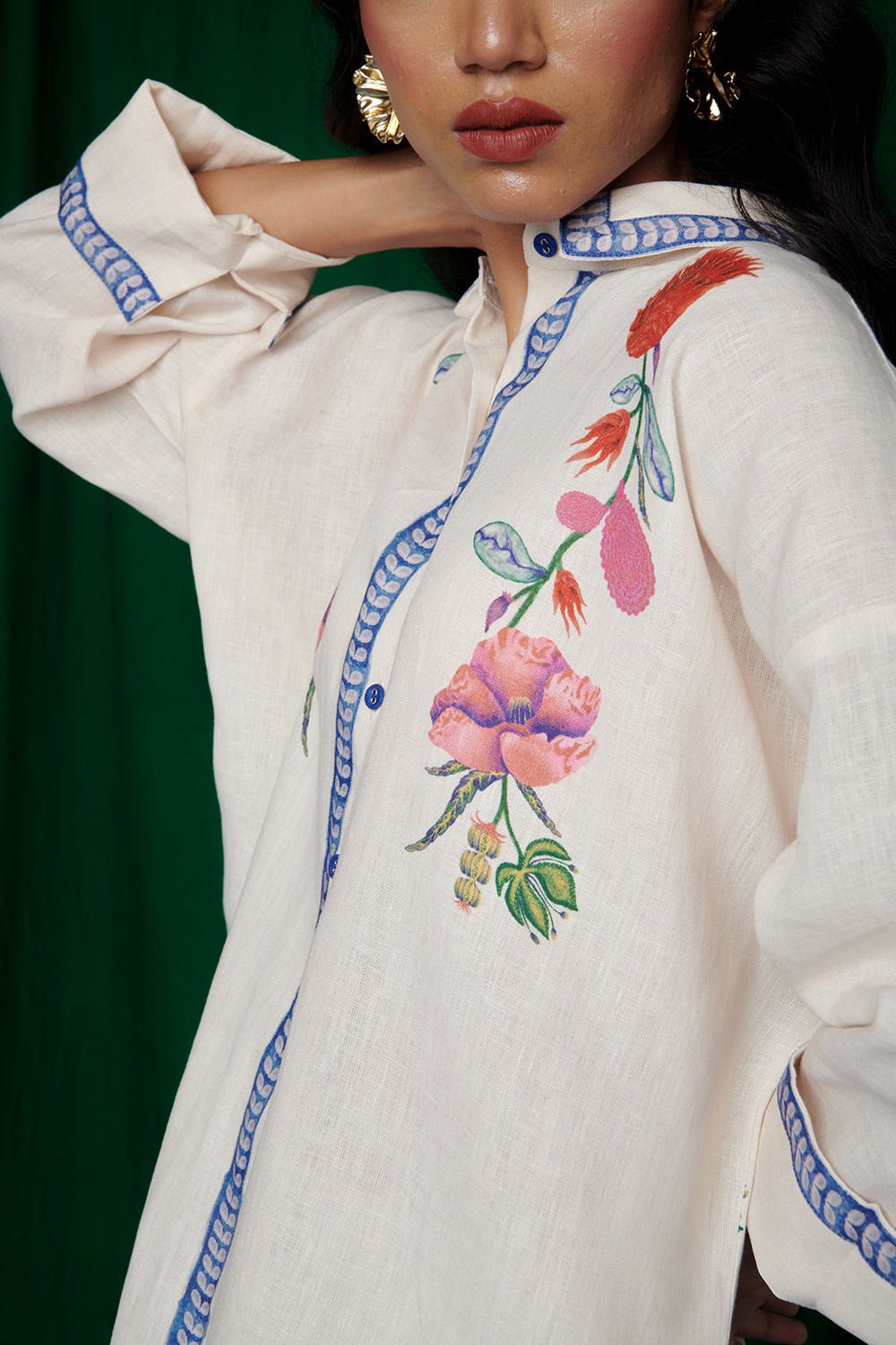 Foliage Co-Linen Oversized Flared Shirt - image 3