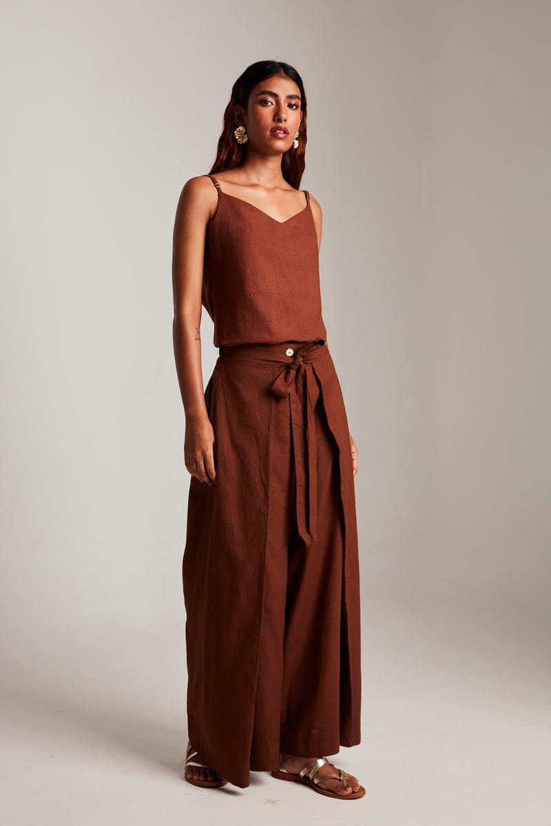 Cinnamon Linen Wrap Pants