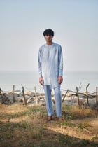 Sky Pinstripe Linen Pleated Pyjama Pants - Sale view 1