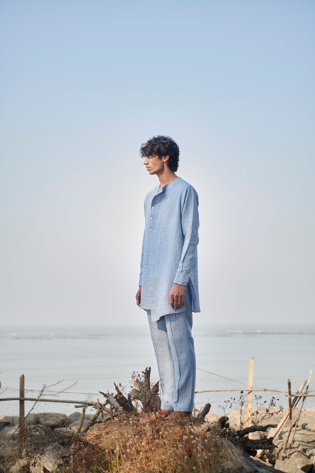 Sky Pinstripe Linen Pleated Pyjama Pants - Sale - image 3