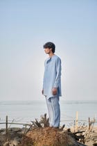 Sky Pinstripe Linen Pleated Pyjama Pants - Sale view 3