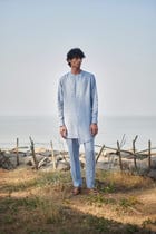 Sky Pinstripe Linen Pleated Pyjama Pants - Sale view 4