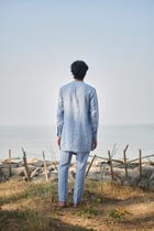 Sky Pinstripe Linen Pleated Pyjama Pants - Sale view 5