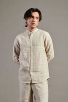 Undyed Linen Band Collar Shirt view 1