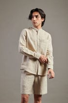 Undyed Linen Band Collar Shirt view 3
