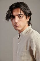 Undyed Linen Band Collar Shirt view 6