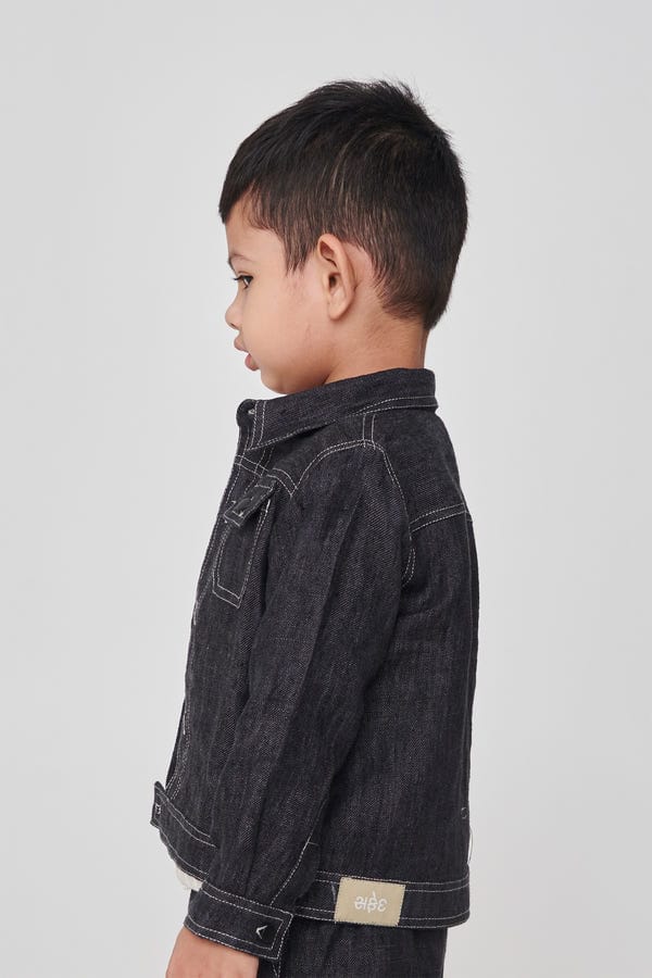 Saphed — Graphite Linen Denim Boys Jacket Set