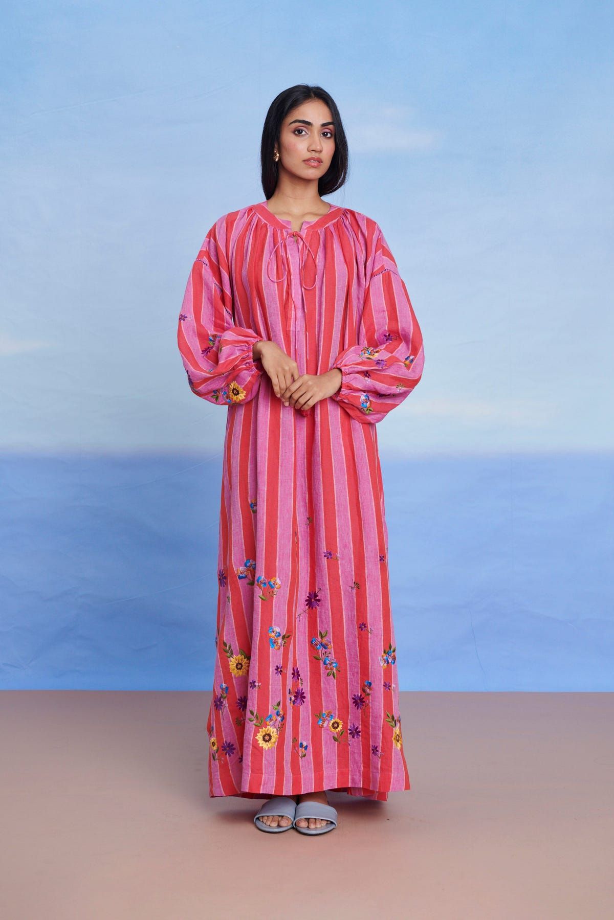 Amalfi Linen Puff Sleeves Dress - Sale - image 1