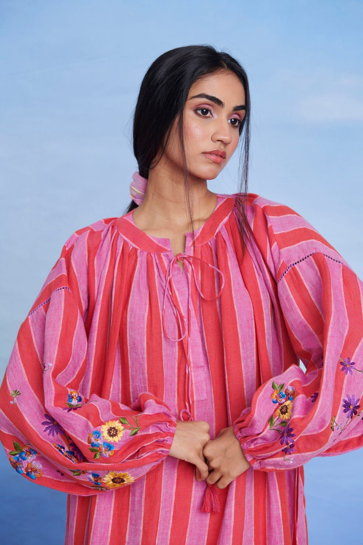 Amalfi Linen Puff Sleeves Dress - Sale - image 2