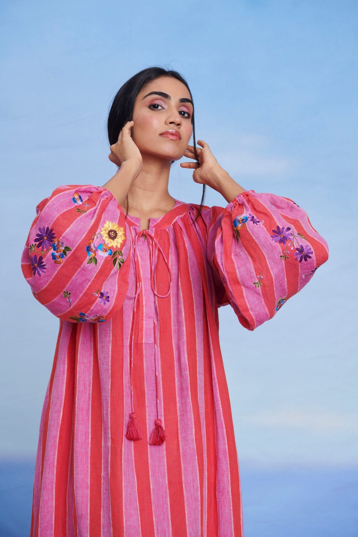 Amalfi Linen Puff Sleeves Dress - Sale - image 5