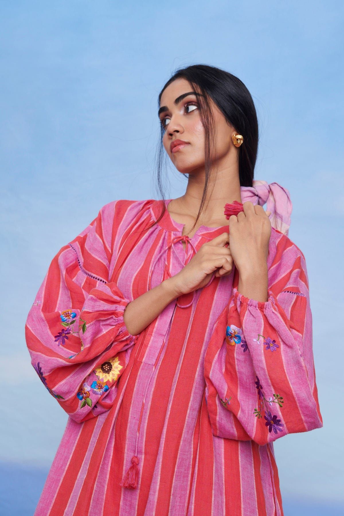 Amalfi Linen Puff Sleeves Dress - Sale - image 9