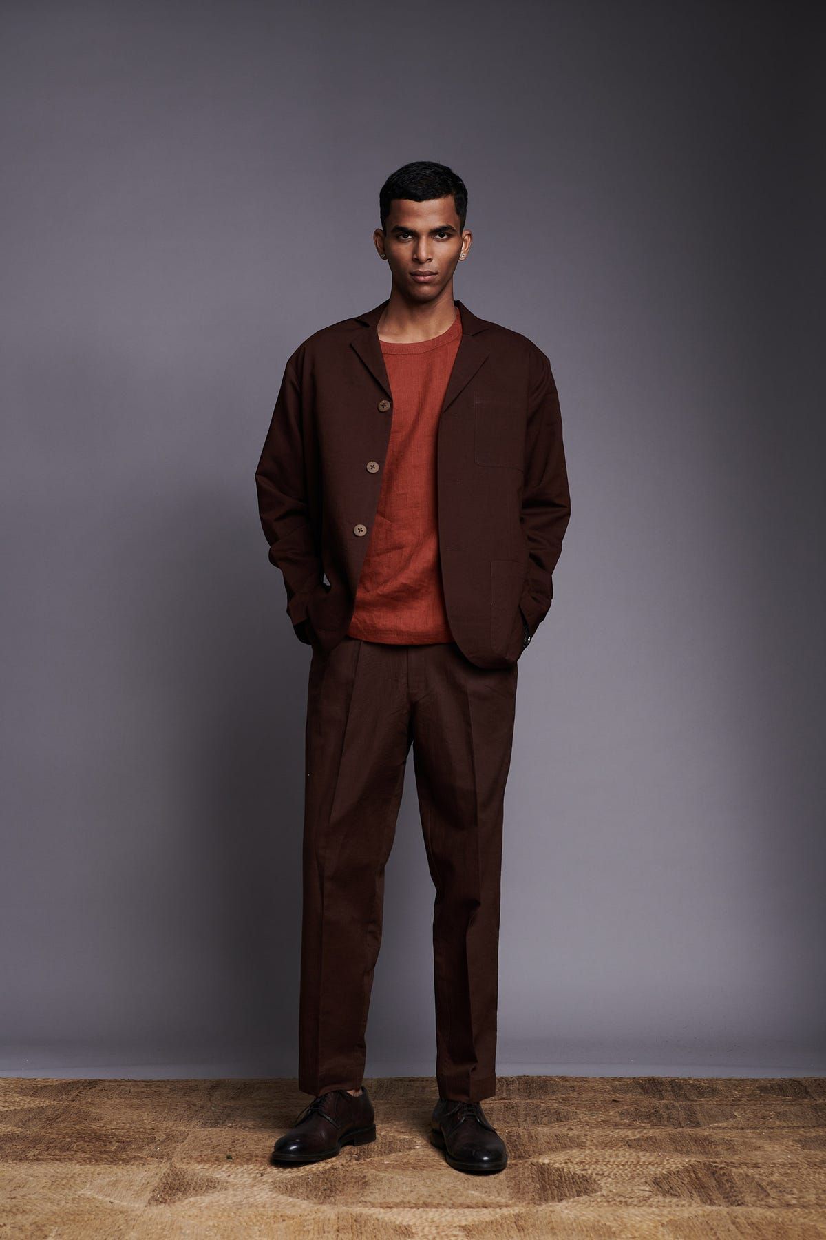 Coffee Co-Linen Men's Relaxed Blazer Set - image 1