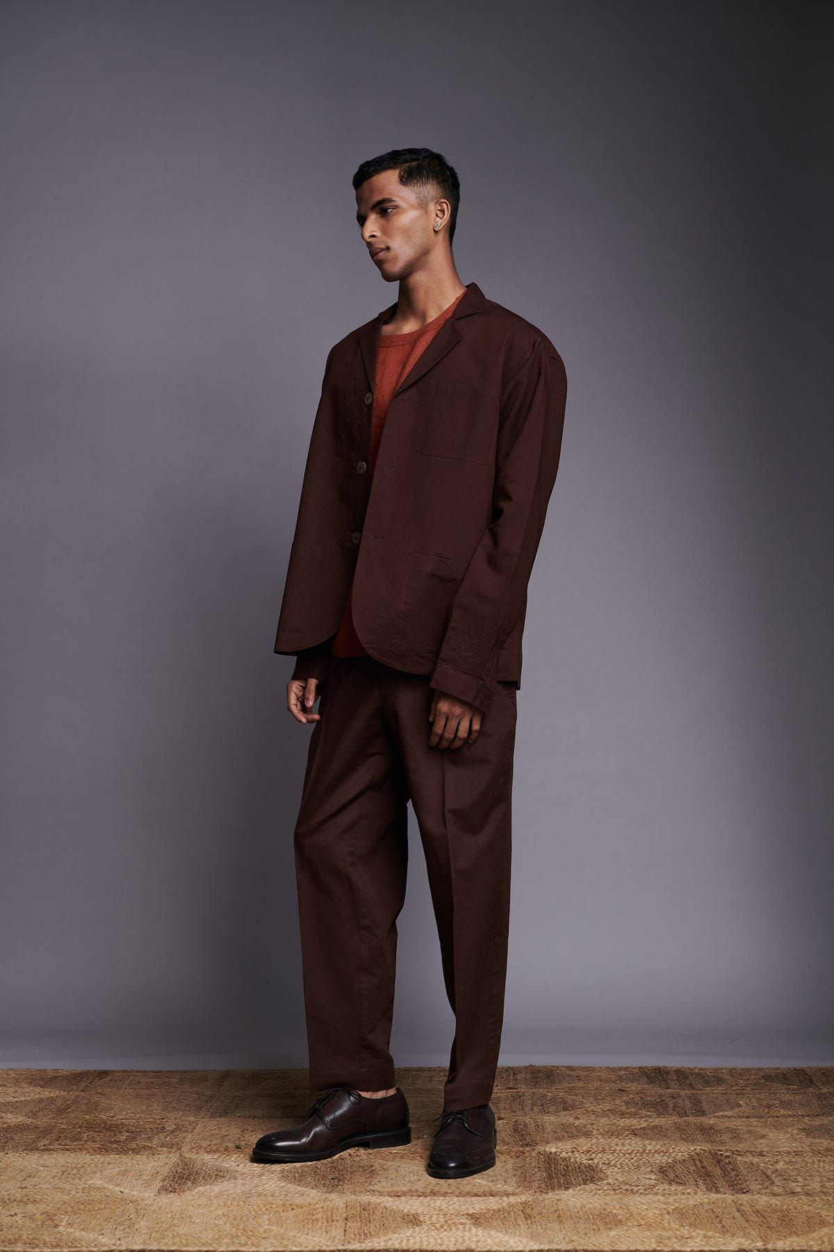 Coffee Co-Linen Men's Relaxed Blazer Set - image 3