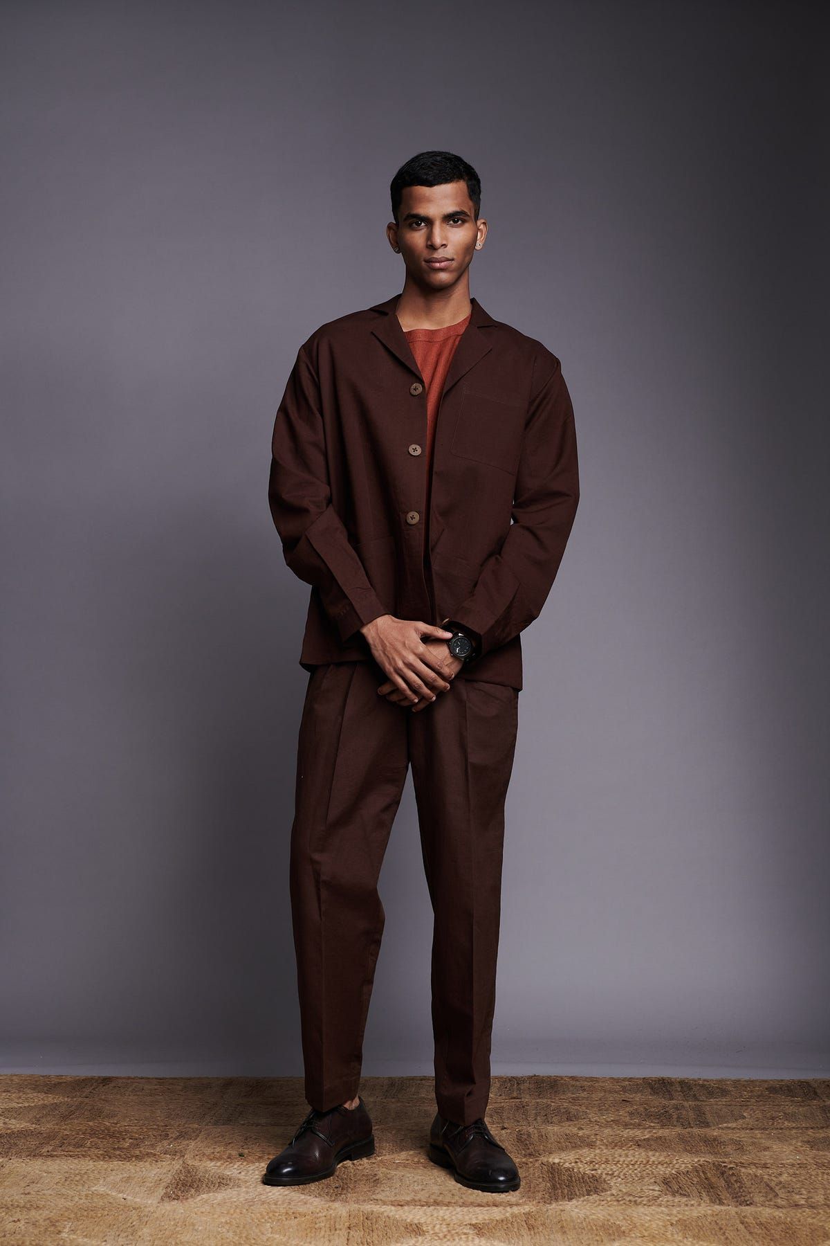 Coffee Co-Linen Men's Relaxed Blazer Set - image 4