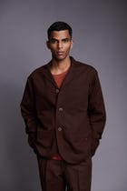 Coffee Co-Linen Men's Relaxed Blazer Set view 9