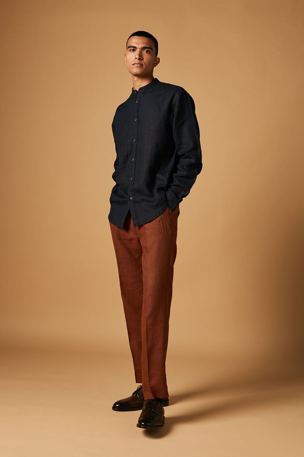 Kohl Co-Linen Band Collar Shirt - image 2