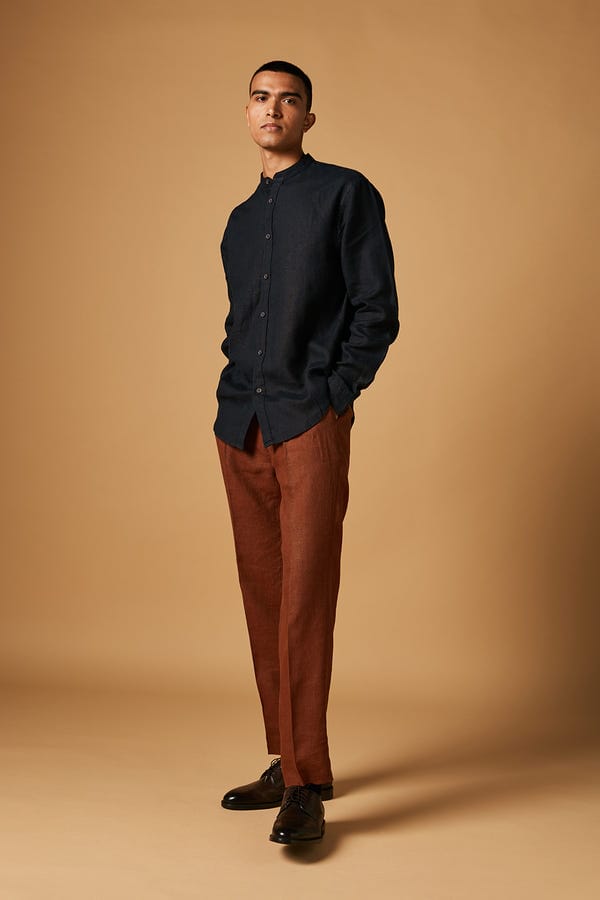 Saphed — Kohl Co-Linen Band Collar Shirt