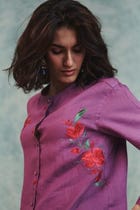 Berry Linen Embroidered Round Hem Shirt view 4