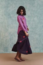 Berry Linen Embroidered Round Hem Shirt view 8