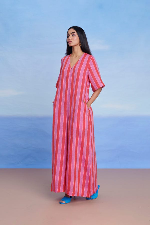 Saphed — Amalfi Linen Half Sleeves Flared Jumpsuit - Sale
