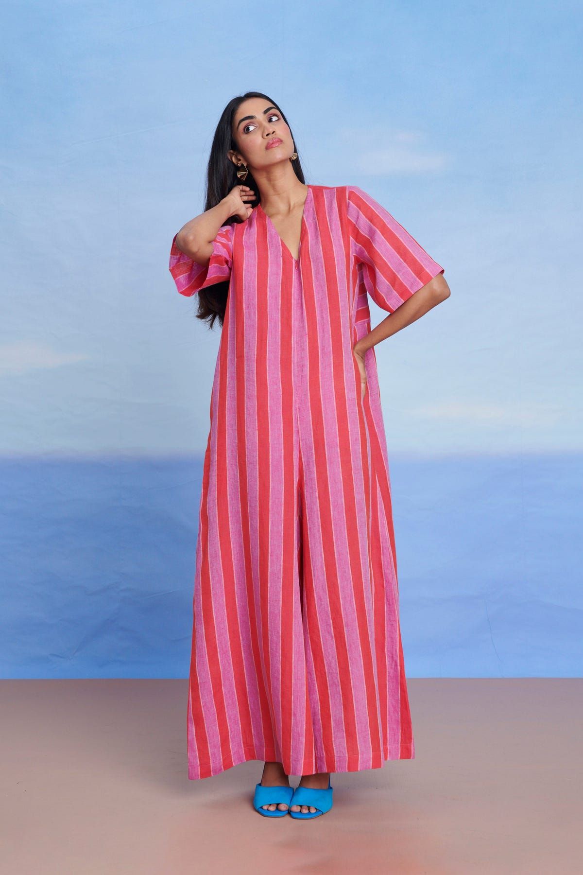 Amalfi Linen Half Sleeves Flared Jumpsuit - Sale - image 2