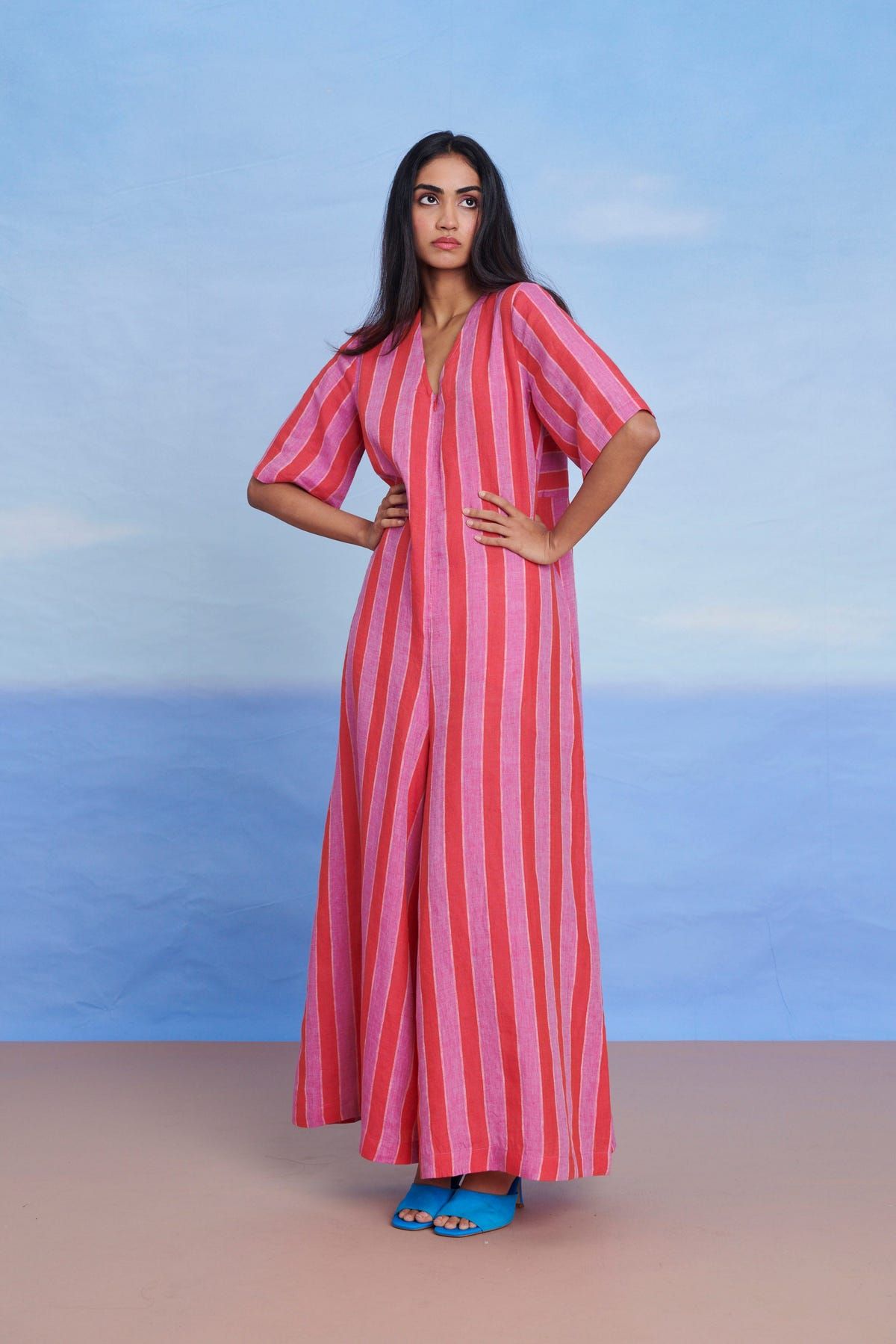 Amalfi Linen Half Sleeves Flared Jumpsuit - Sale - image 3