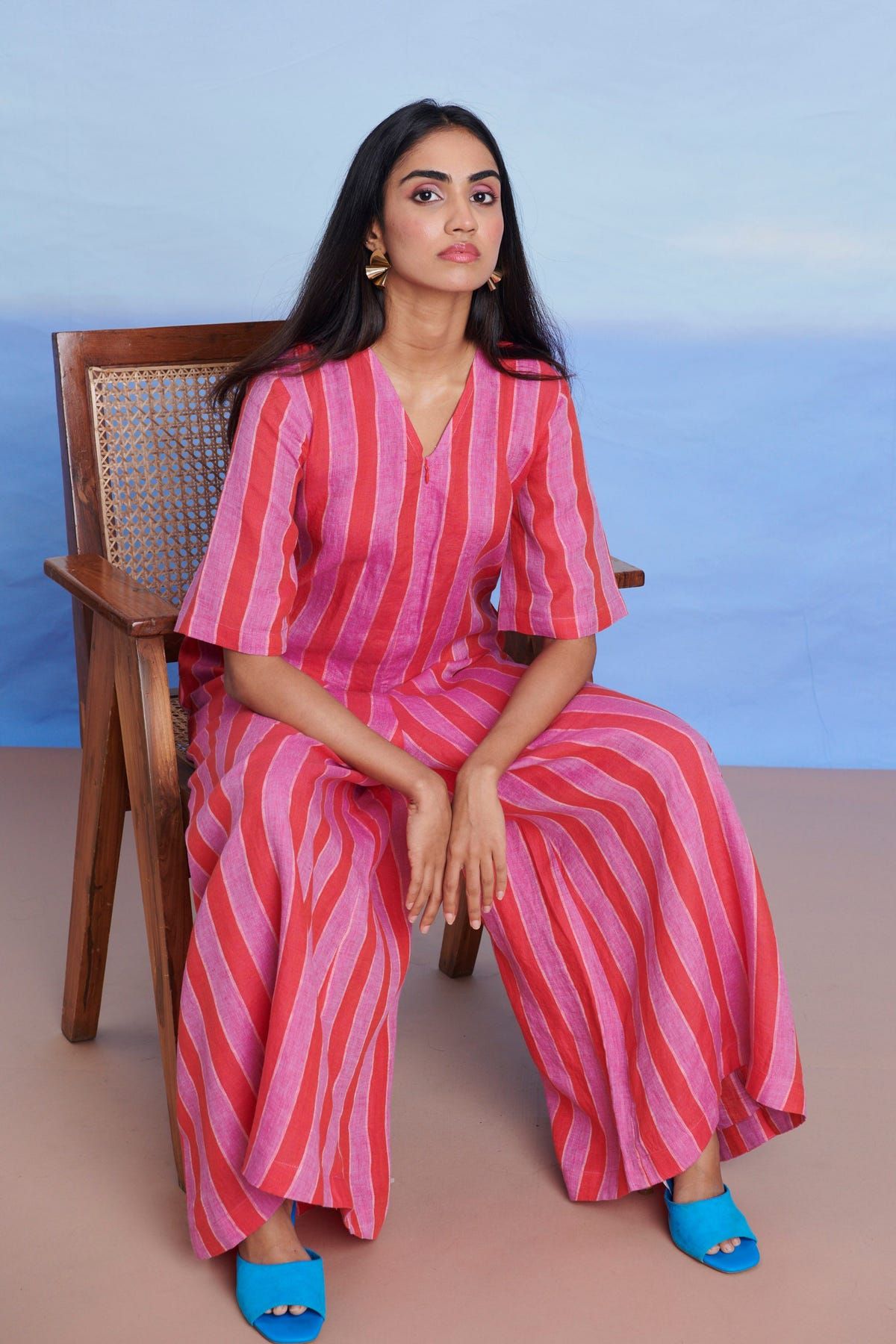 Amalfi Linen Half Sleeves Flared Jumpsuit - Sale - image 6