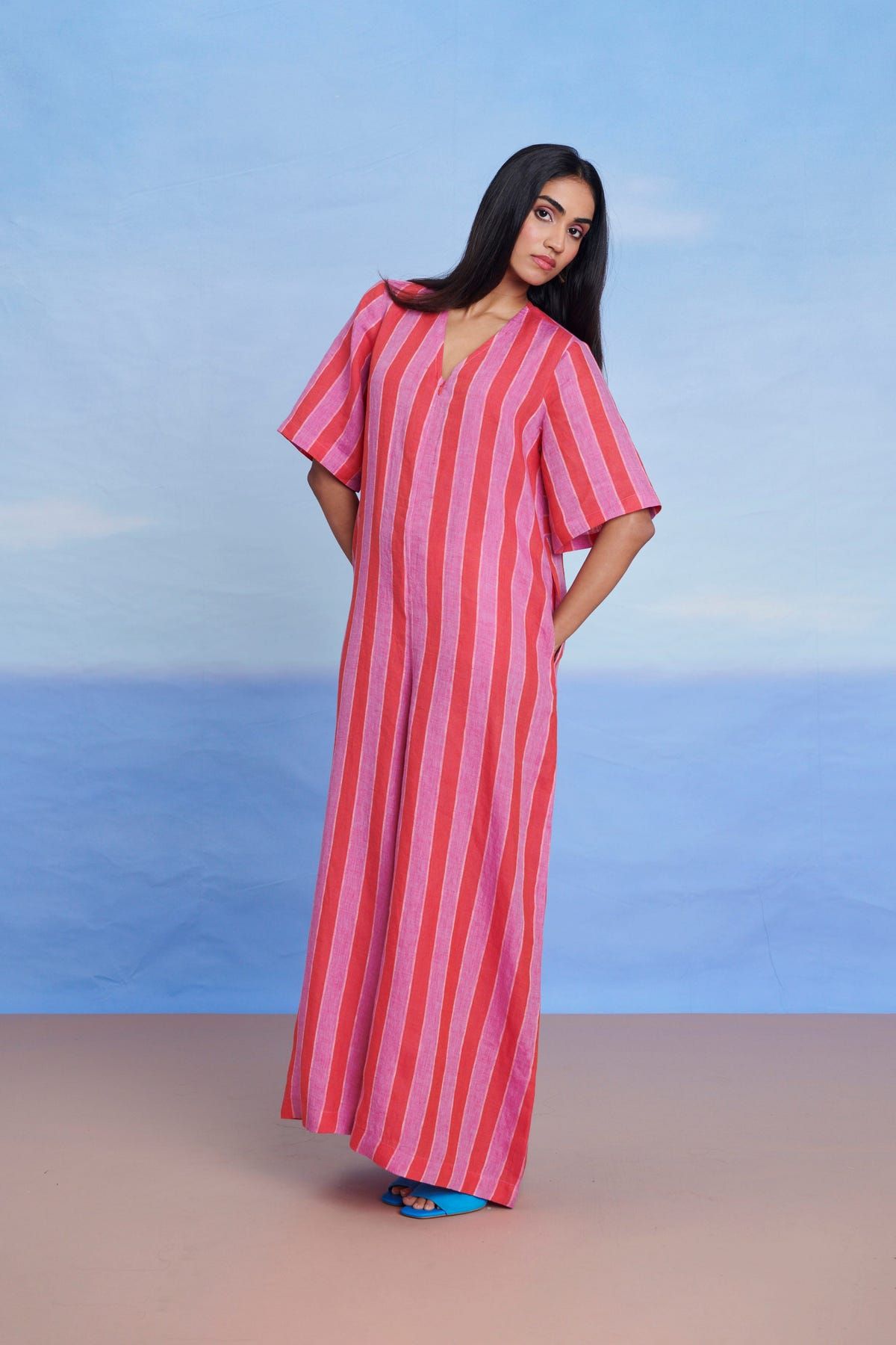 Amalfi Linen Half Sleeves Flared Jumpsuit - Sale - image 7