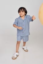 Sky Linen Boys Camp Collar Shirt view 2