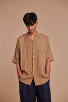 Mousse Linen Men's Pleated Camp Collar Shirt - Sale view 1