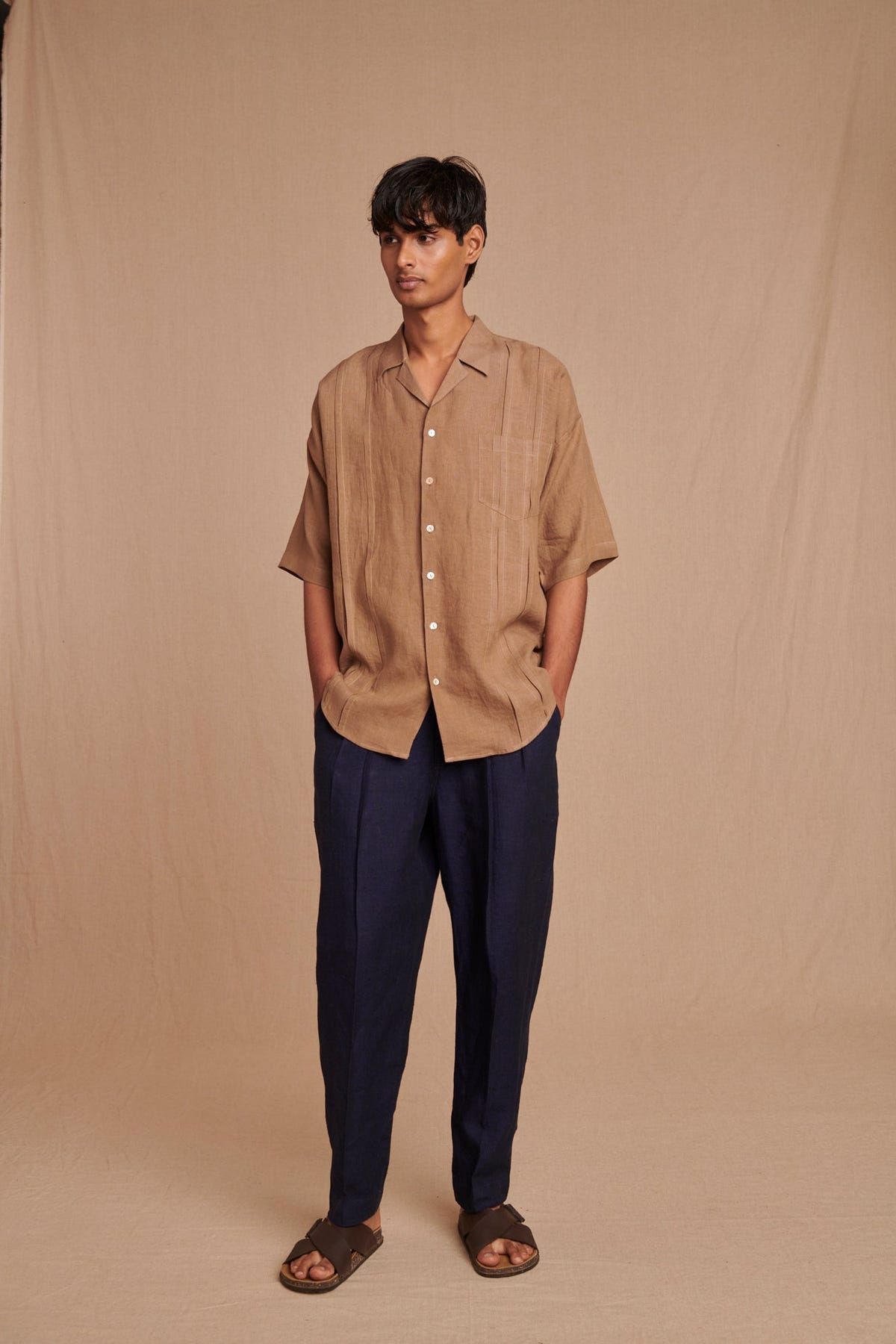 Mousse Linen Men's Pleated Camp Collar Shirt - Sale - image 2