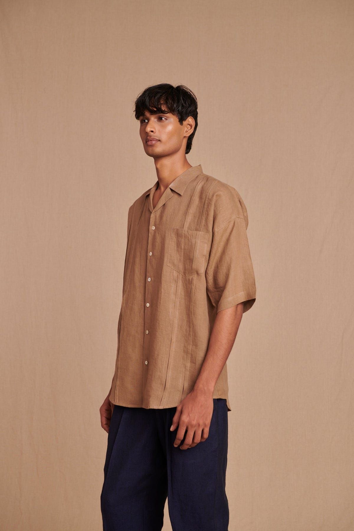 Mousse Linen Men's Pleated Camp Collar Shirt - Sale - image 3