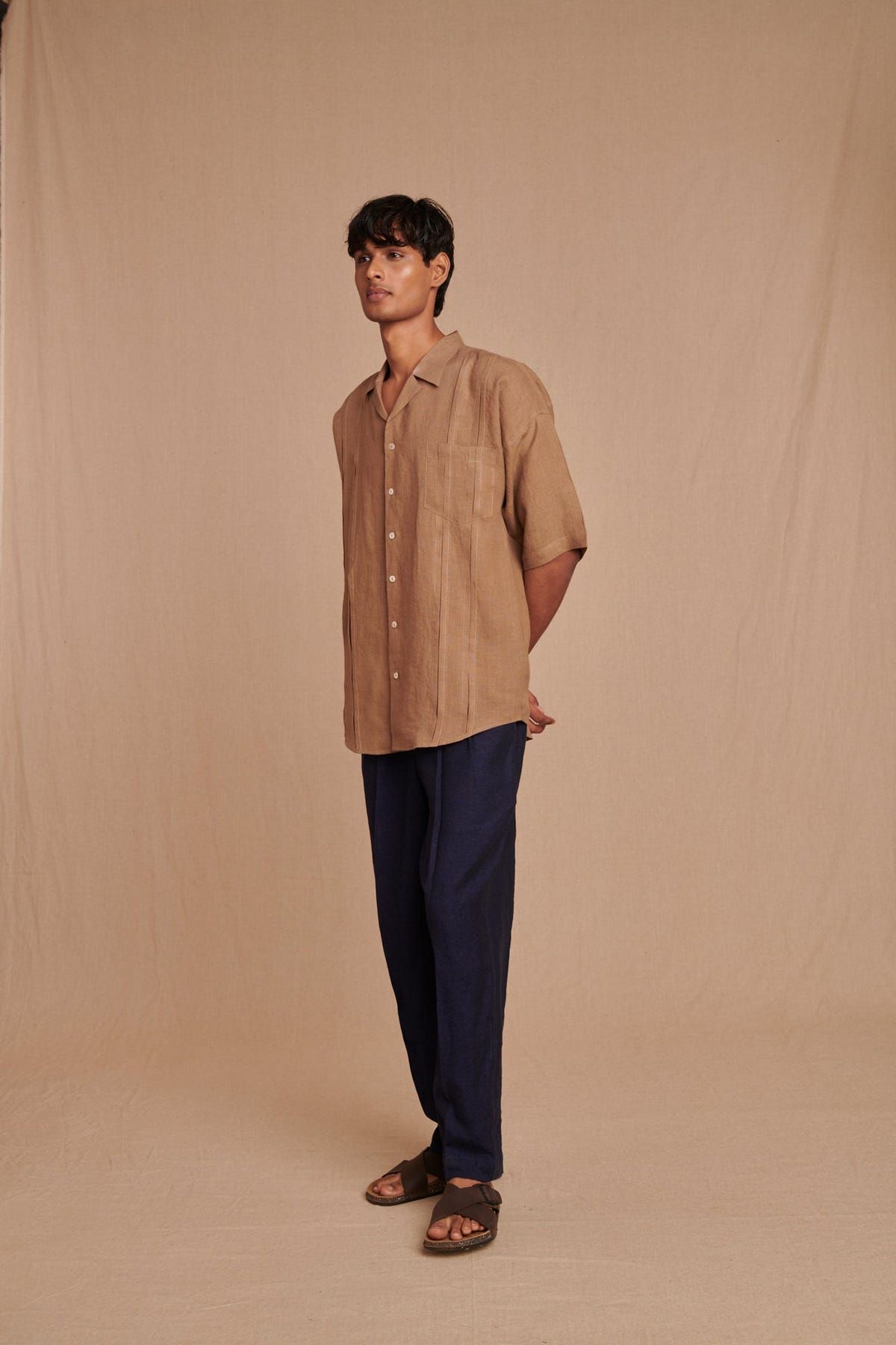 Mousse Linen Men's Pleated Camp Collar Shirt - Sale - image 7