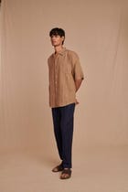 Mousse Linen Men's Pleated Camp Collar Shirt - Sale view 7
