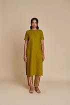 Mehendi Linen Half Sleeves Kurta view 1