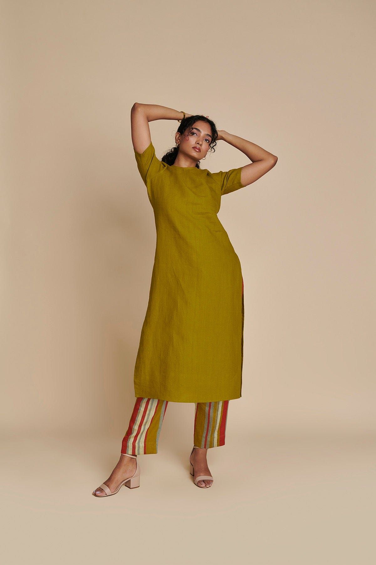 Mehendi Linen Half Sleeves Kurta - image 5
