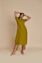 Mehendi Linen Half Sleeves Kurta view 5