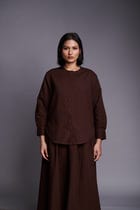 Coffee Co-Linen Round Hem Shirt - Sale view 1