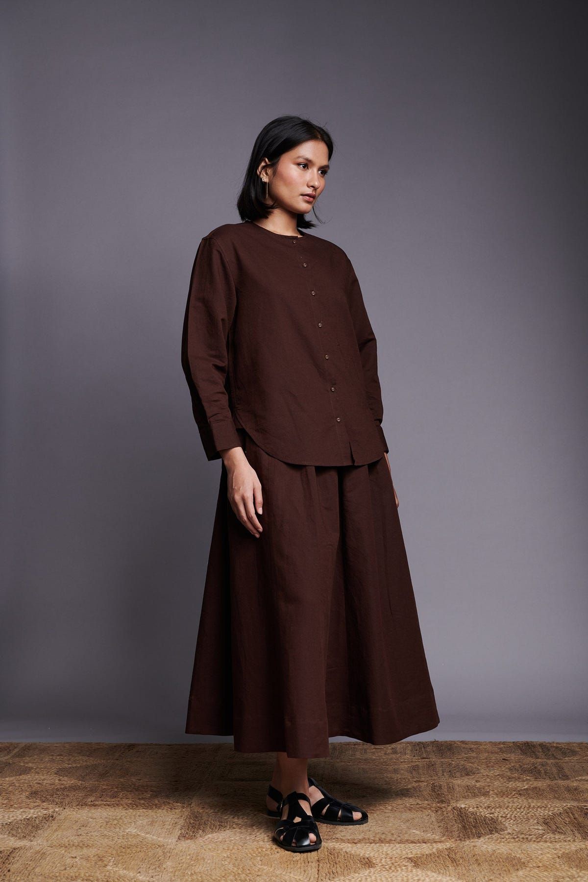 Coffee Co-Linen Round Hem Shirt - Sale - image 2