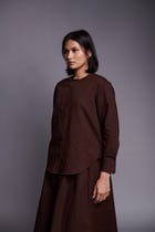 Coffee Co-Linen Round Hem Shirt - Sale view 4